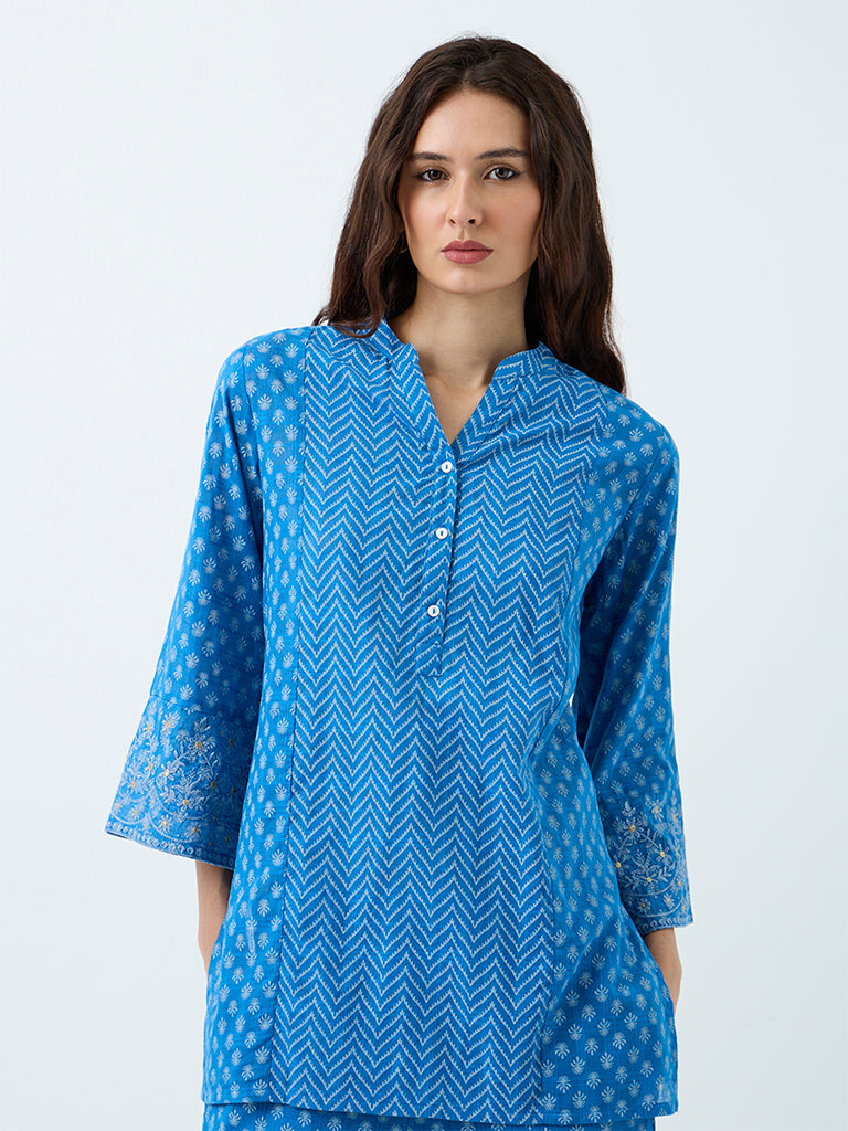 Utsa Blue Printed Cotton Kurti