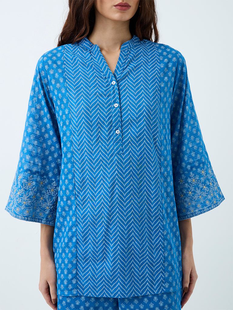 Utsa Blue Printed Cotton Kurti