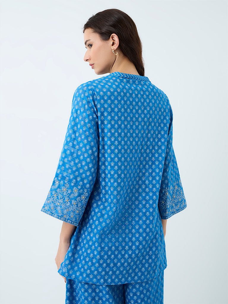 Utsa Blue Printed Cotton Kurti