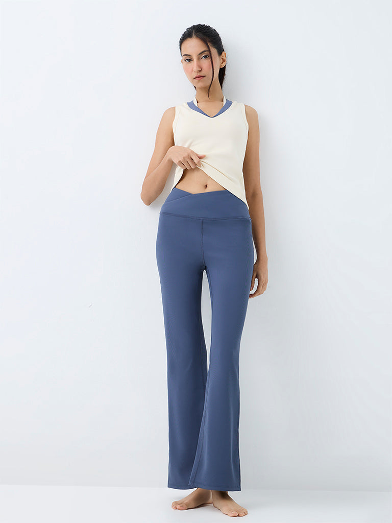 Nuoflexx Dusty Blue Cross-Waist High-Rise Yoga Pants
