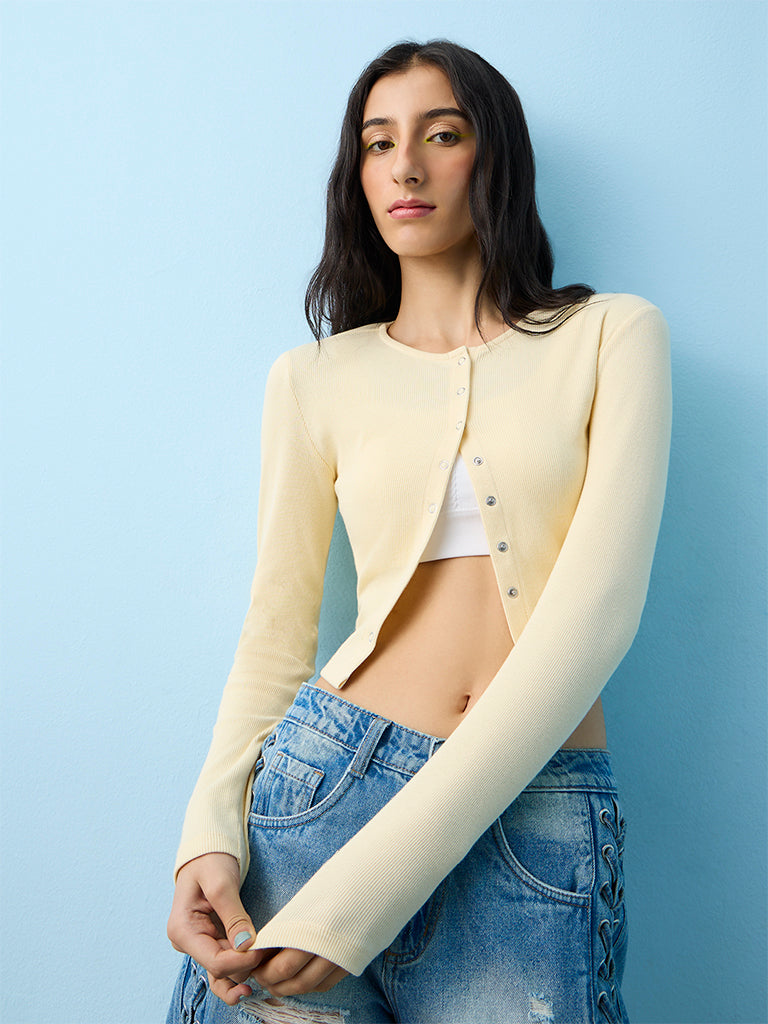 Nuon Light Yellow Ribbed Cotton Top