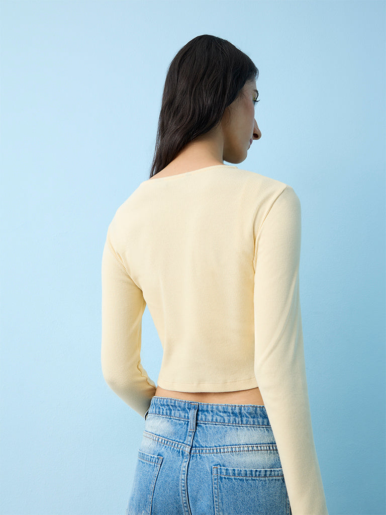 Nuon Light Yellow Ribbed Cotton Top