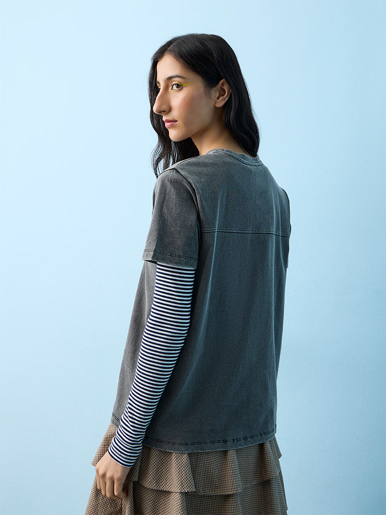 Nuon Dark Grey Numerical Printed T-Shirt