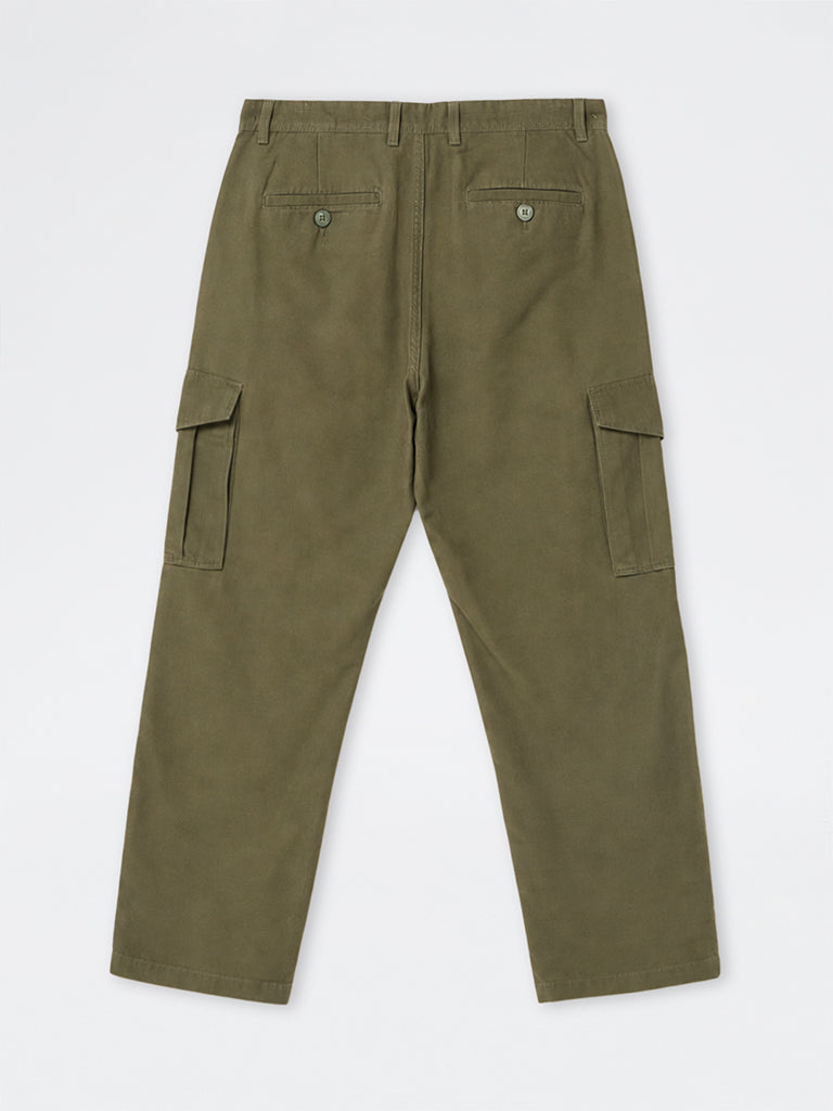 WES Casuals Olive Relaxed-Fit Mid-Rise Cotton Cargo Pants