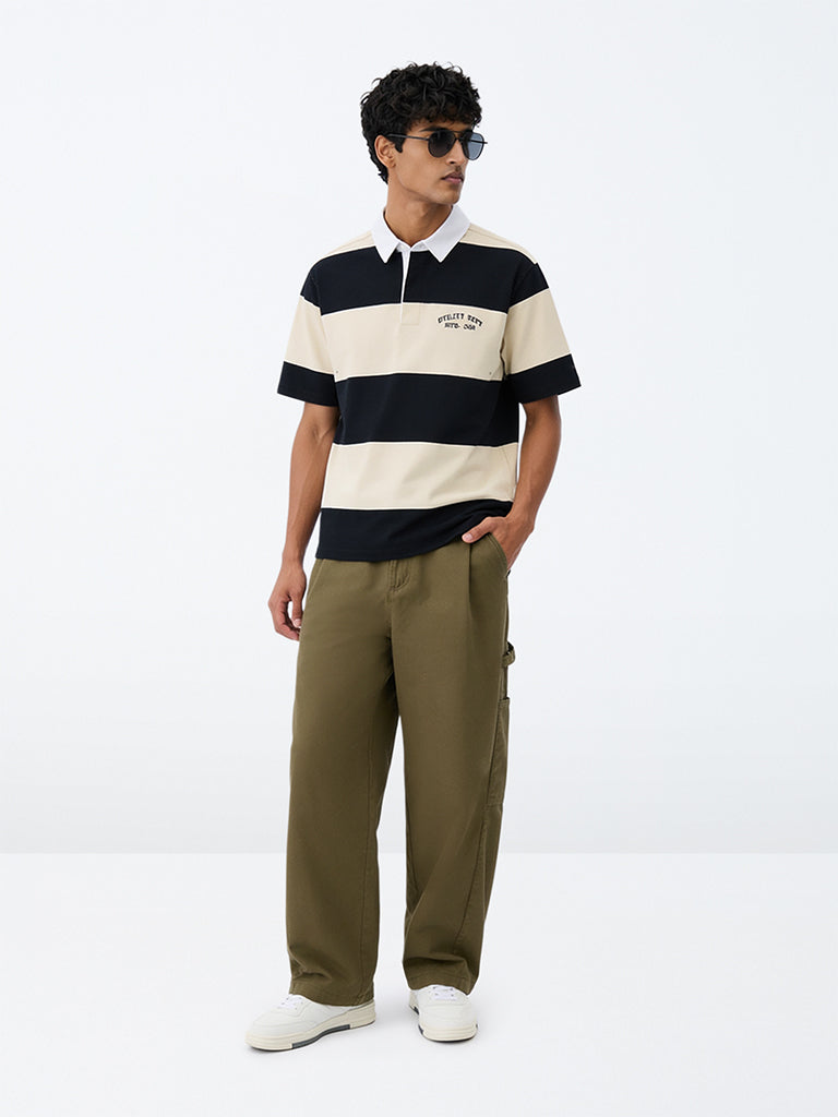 WES Casuals Dark Olive Relaxed-Fit Cotton Chinos