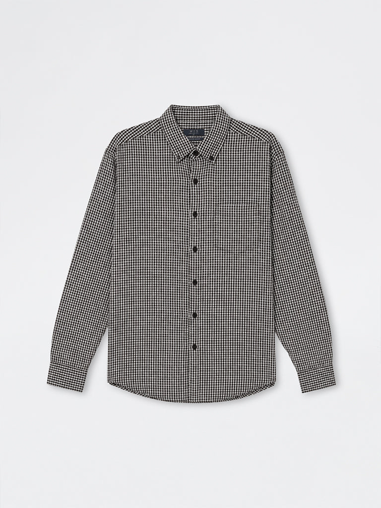 WES Casuals Dark Brown Checkered Relaxed-Fit Cotton-Blend Shirt