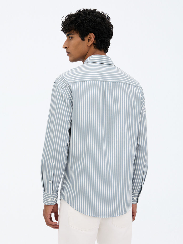 WES Casuals Sage Striped Relaxed-Fit Cotton Shirt