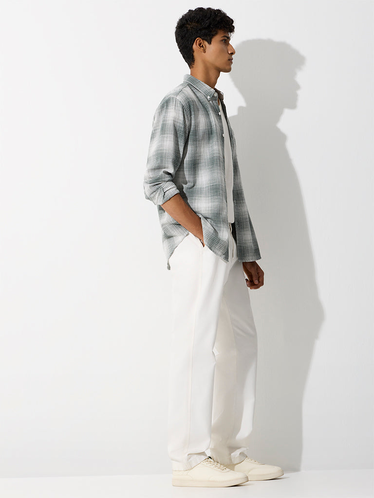 WES Casuals Green Checkered Relaxed-Fit Cotton Shirt
