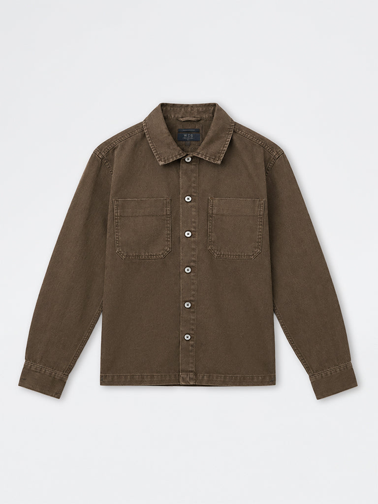 WES Casuals Dark Brown Relaxed-Fit Denim Shirt
