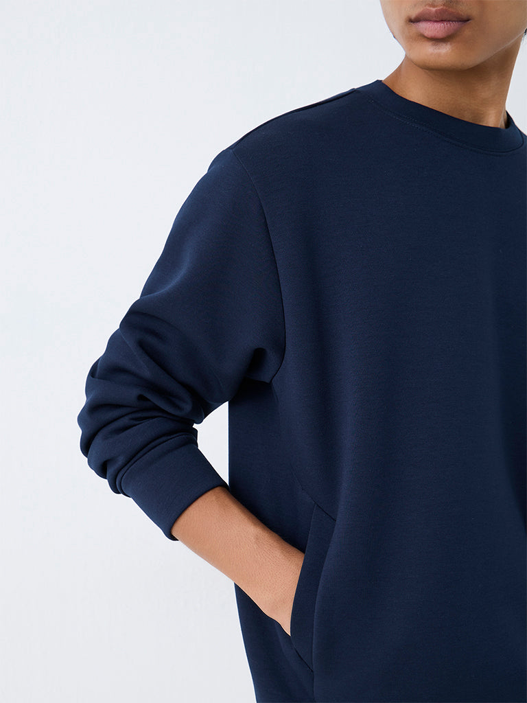 Nuoflexx Navy Solid Relaxed-Fit Sweatshirt