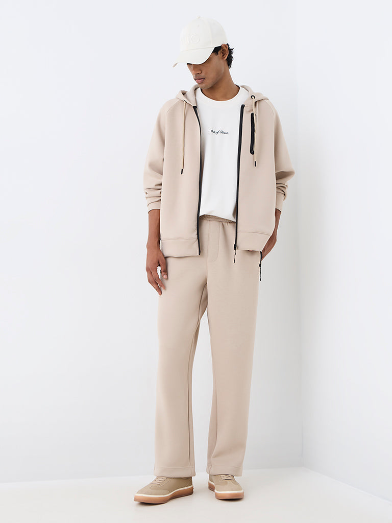 Nuoflexx Light Beige Solid Relaxed-Fit Hooded Jacket