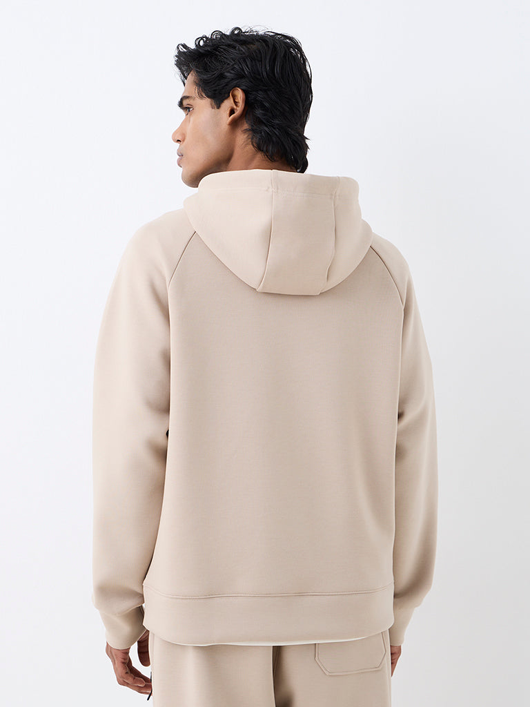 Nuoflexx Light Beige Solid Relaxed-Fit Hooded Jacket