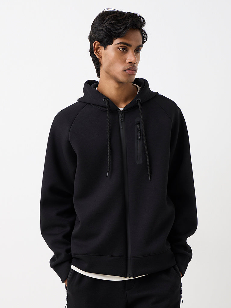 Nuoflexx Black Solid Relaxed-Fit Hooded Jacket