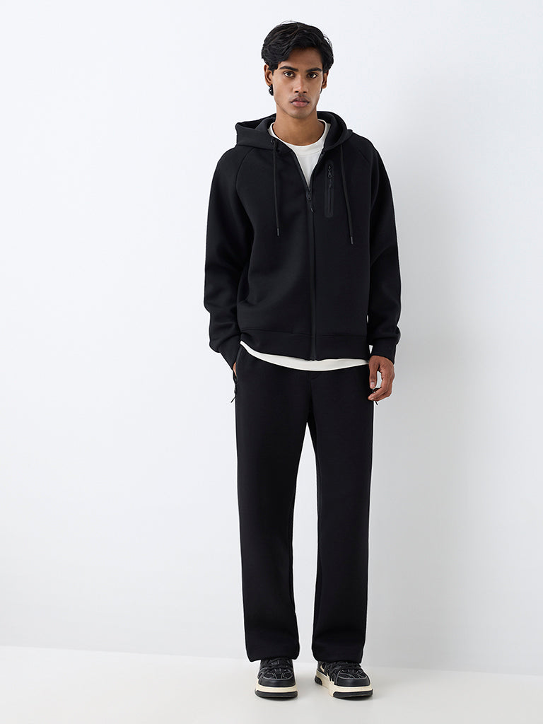 Nuoflexx Black Solid Relaxed-Fit Hooded Jacket