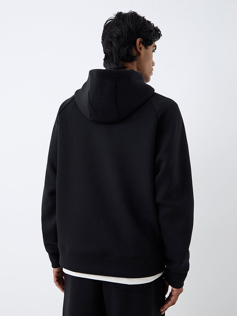 Nuoflexx Black Solid Relaxed-Fit Hooded Jacket