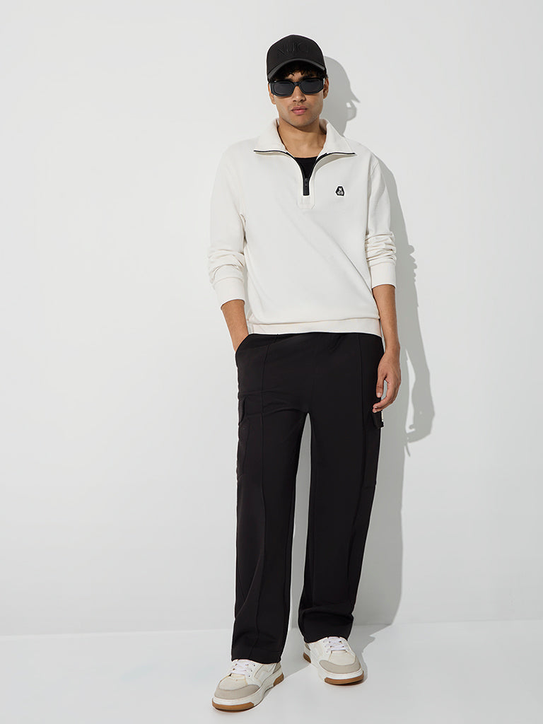 Nuoflexx Black Relaxed-Fit Mid-Rise Cargo-Style Track Pants