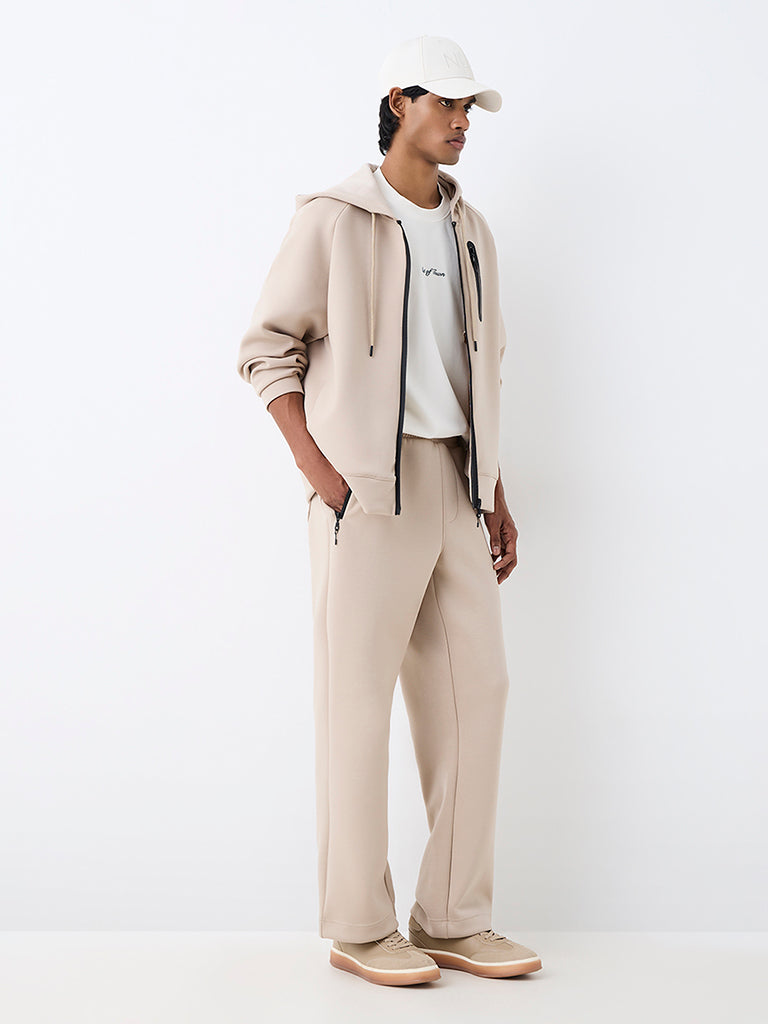 Nuoflexx Light Beige Solid Relaxed-Fit Mid-Rise Track Pants