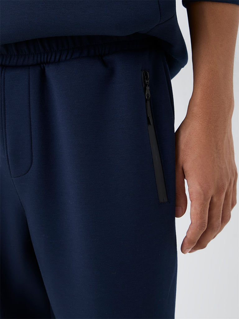 Nuoflexx Navy Solid Relaxed-Fit Mid-Rise Track Pants