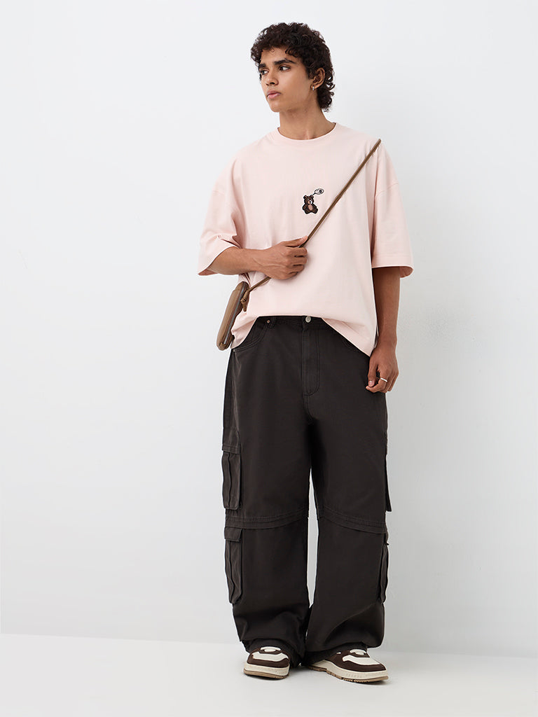 Nuon Brown Solid Loose-Fit Mid-Rise Cargo Jeans