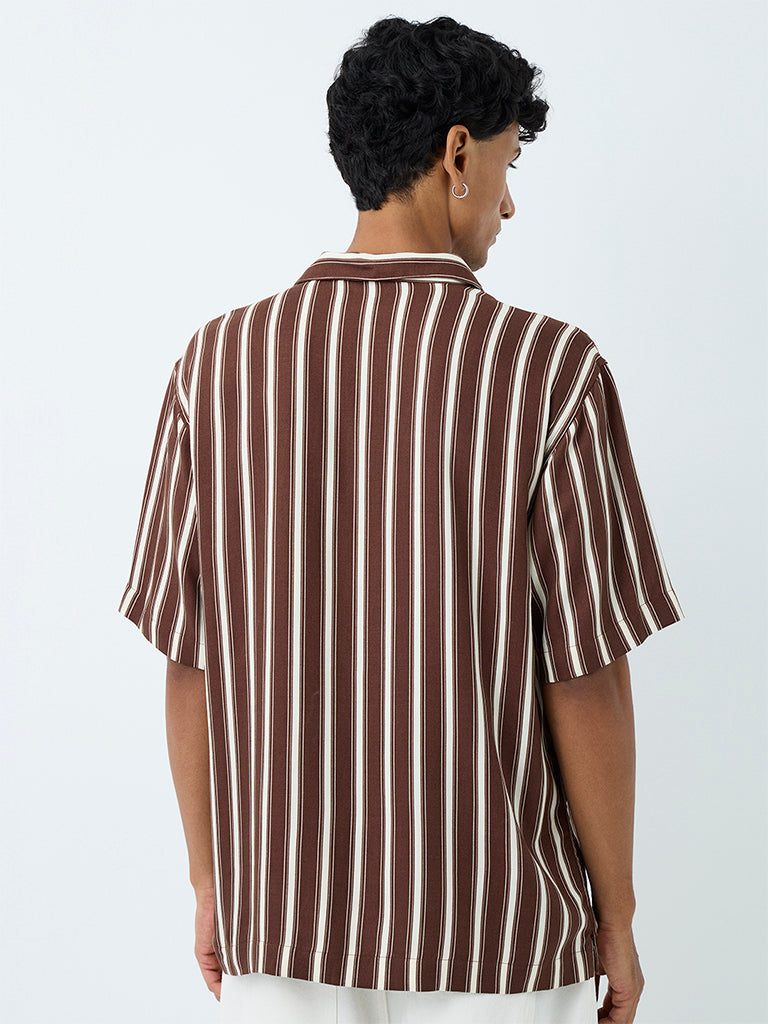 Nuon Dark Brown Striped Relaxed-Fit Shirt