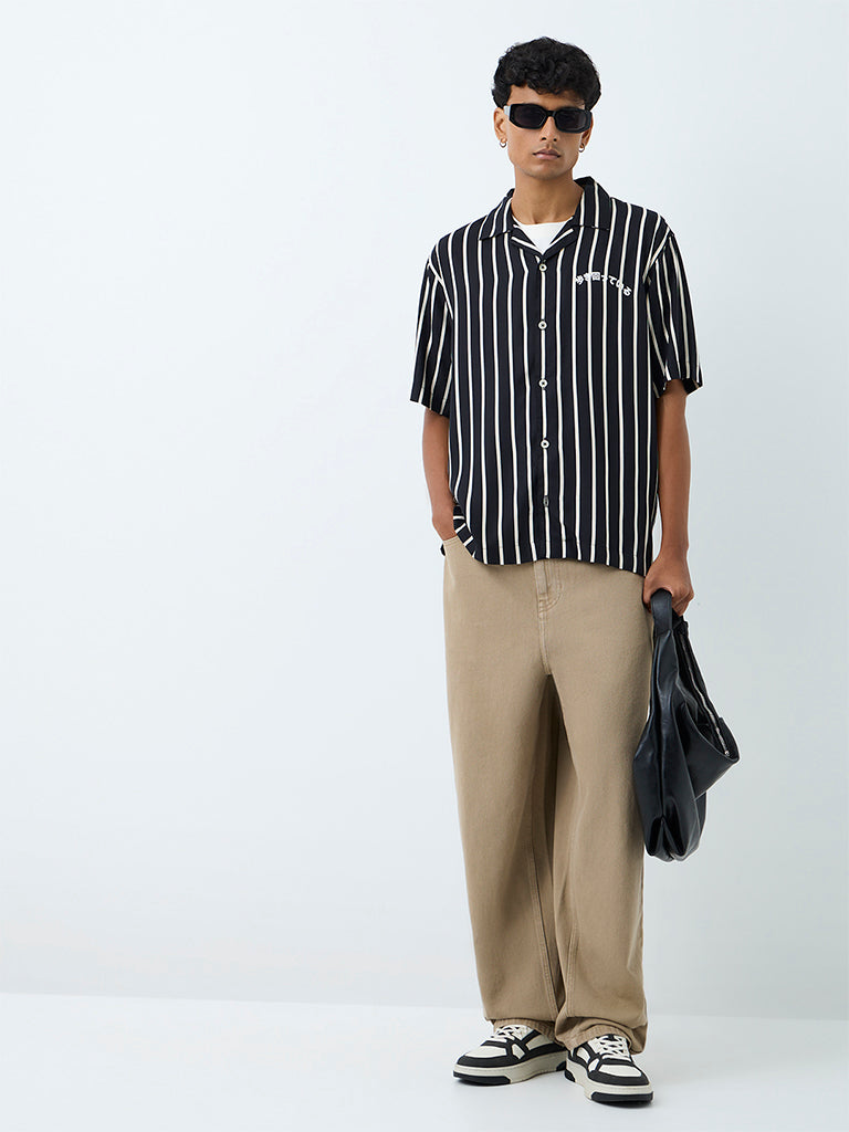 Nuon Black Striped Relaxed-Fit Shirt