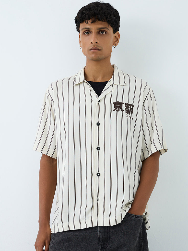 Nuon Ivory Striped Relaxed-Fit Shirt