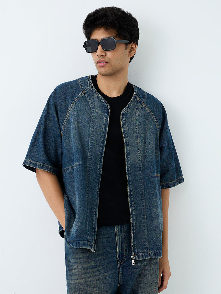 Nuon Blue Washed Relaxed-Fit Denim Shirt
