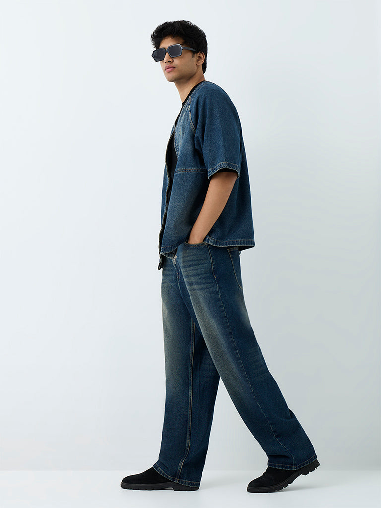 Nuon Blue Washed Relaxed-Fit Denim Shirt