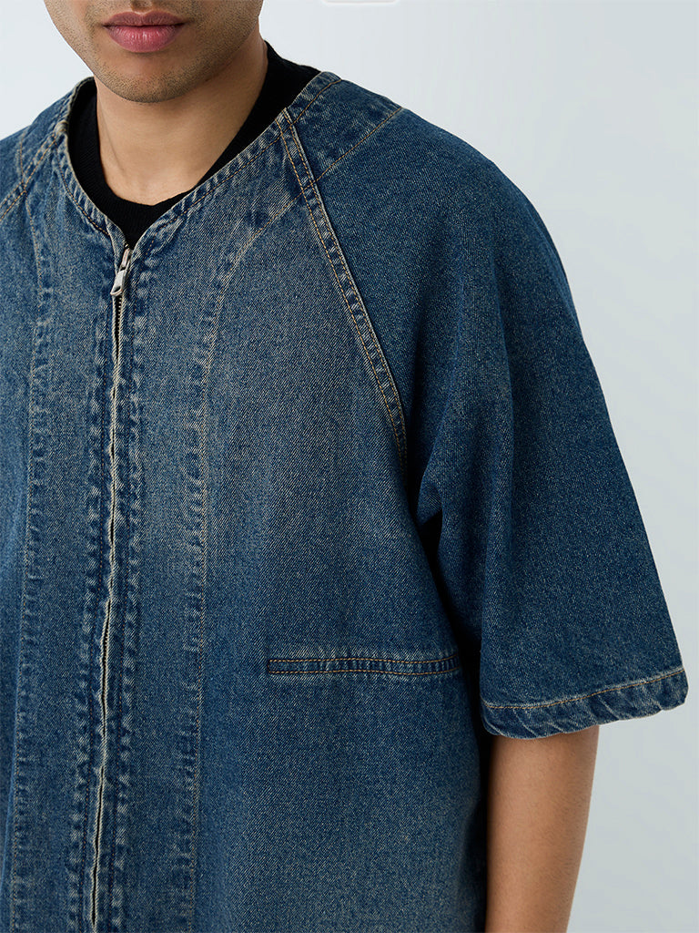 Nuon Blue Washed Relaxed-Fit Denim Shirt
