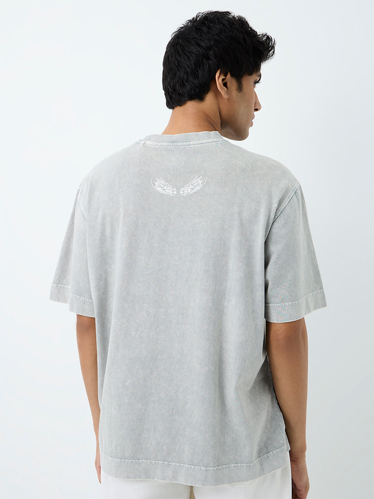 Nuon Grey Graphic Printed Oversized Cotton T-Shirt