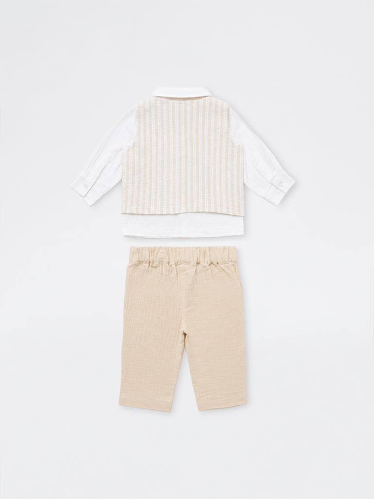 HOP Baby Boys White Cotton Shirt, Pants, Waistcoat and Bow Set