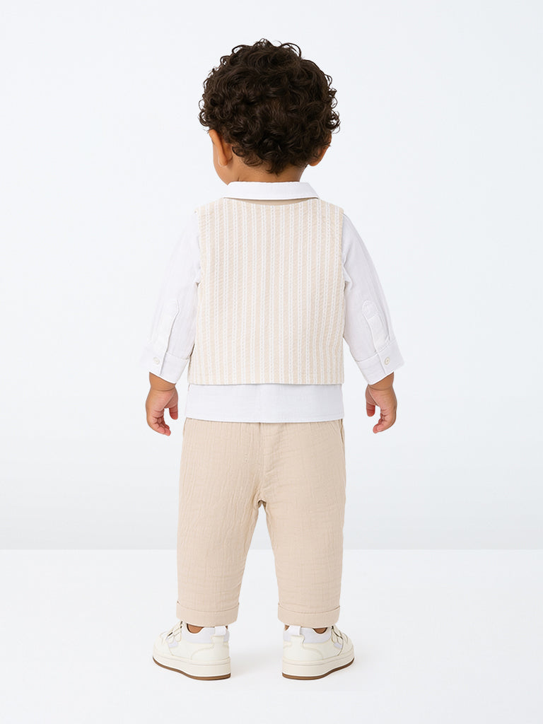 HOP Baby Boys White Cotton Shirt, Pants, Waistcoat and Bow Set