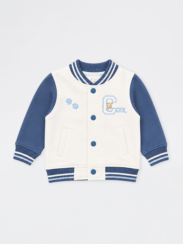 HOP Baby Boys White Dog Embroidered Cotton-Blend Varsity Jacket