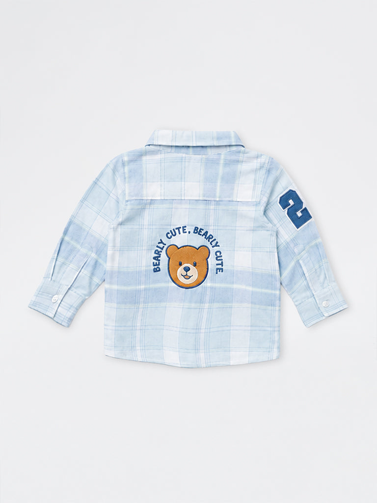 HOP Baby Boys Light Blue Checkered Cotton Shirt
