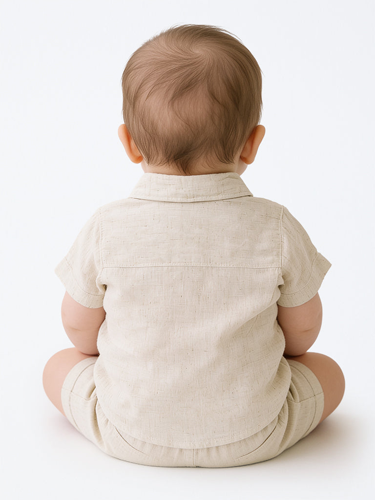 HOP Baby Boys Light Beige Patch-Detail Shirt and Shorts Set