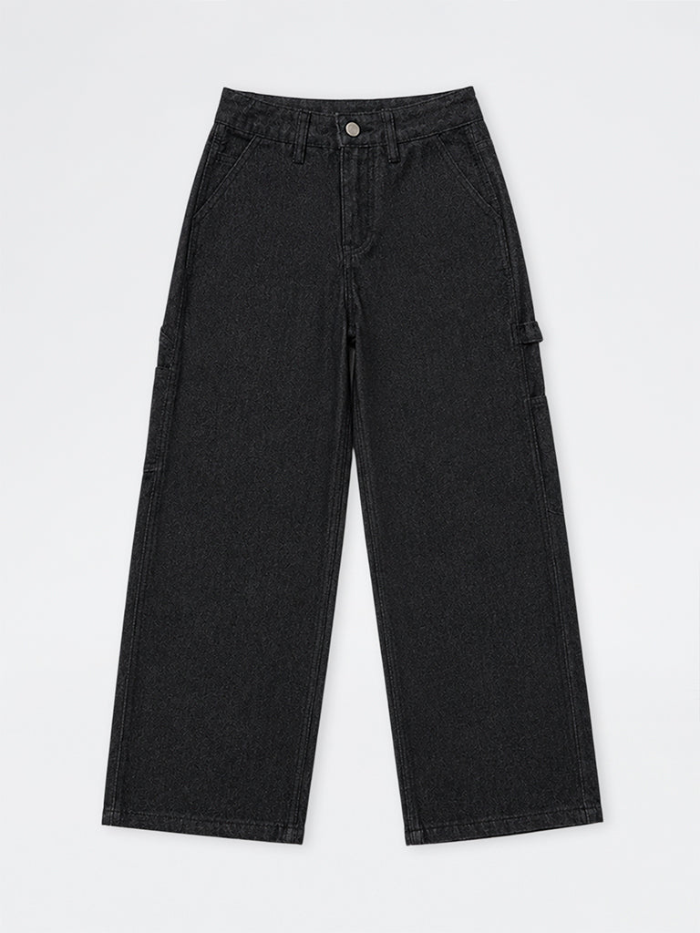 Boys Black Washed Mid-Rise Jeans