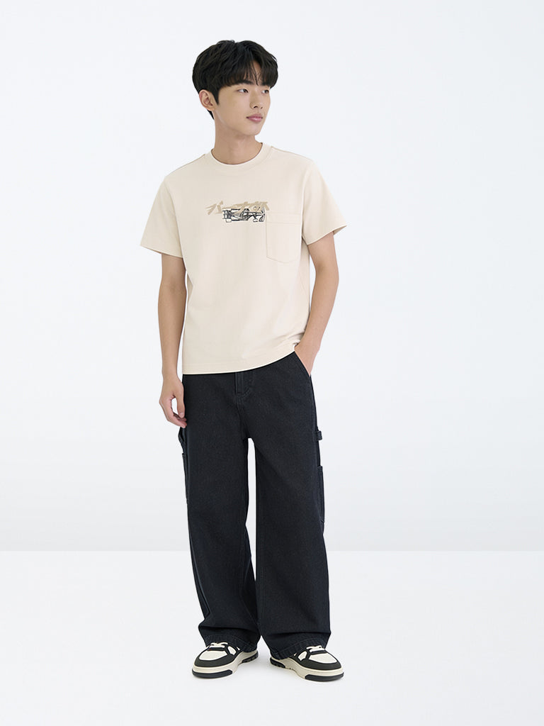 Boys Black Washed Mid-Rise Jeans