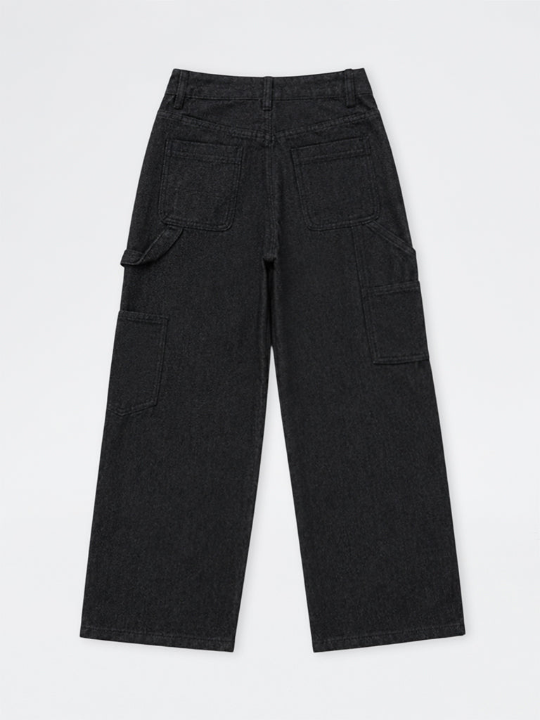 Boys Black Washed Mid-Rise Jeans