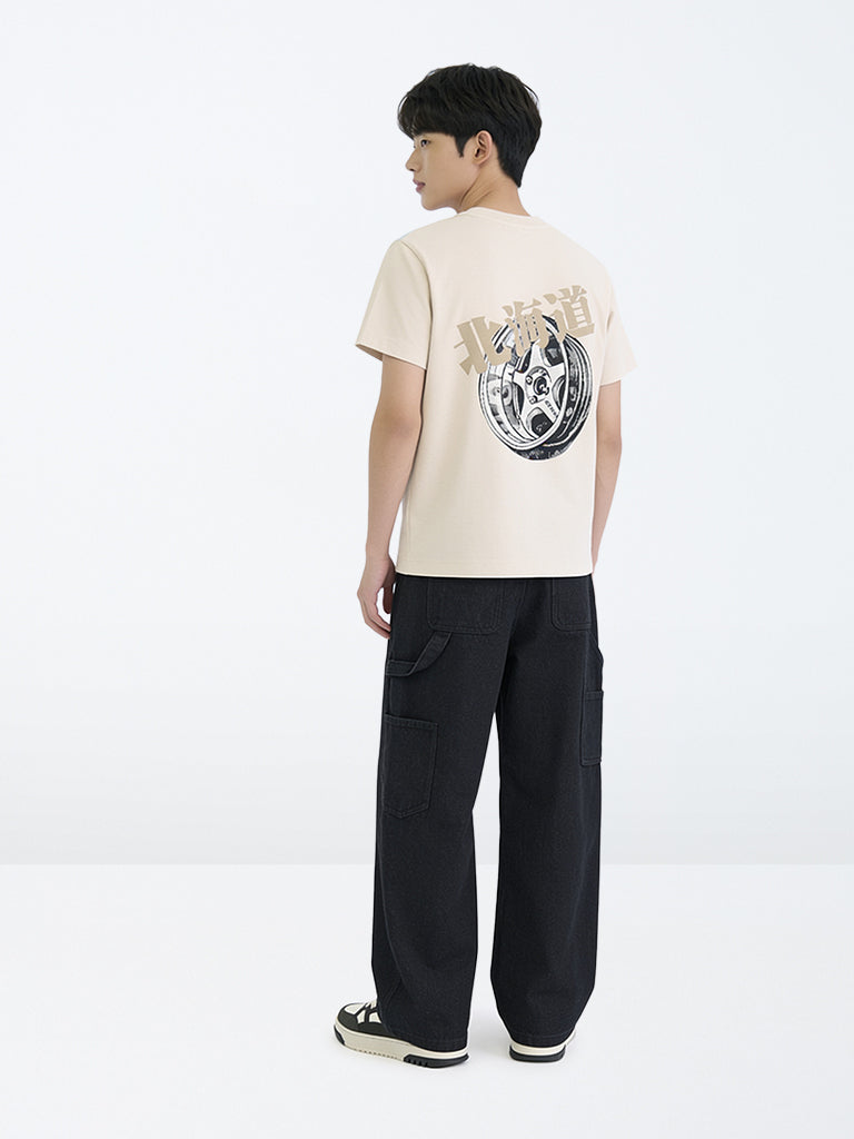 Boys Black Washed Mid-Rise Jeans
