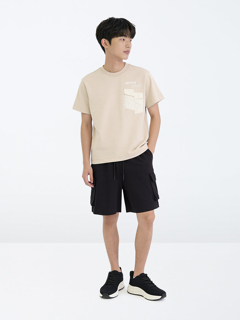 Boys Black Cargo-Style Mid-Rise Cotton-Blend Shorts