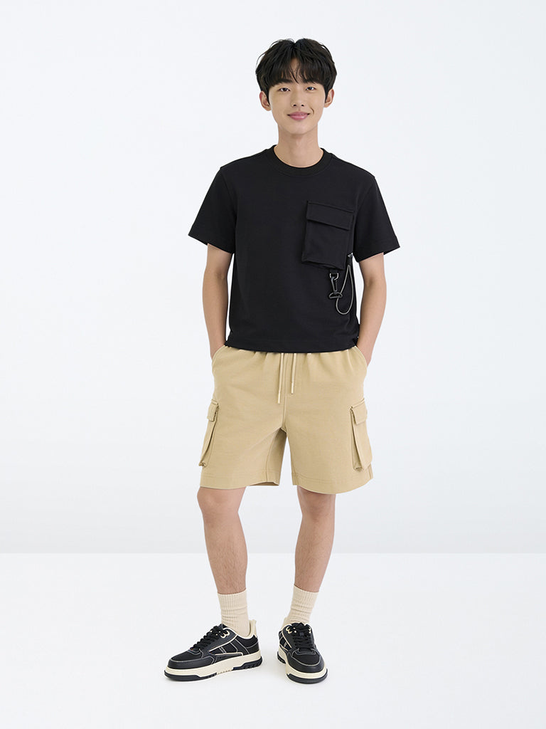 Boys Beige Cargo-Style Mid-Rise Cotton-Blend Shorts