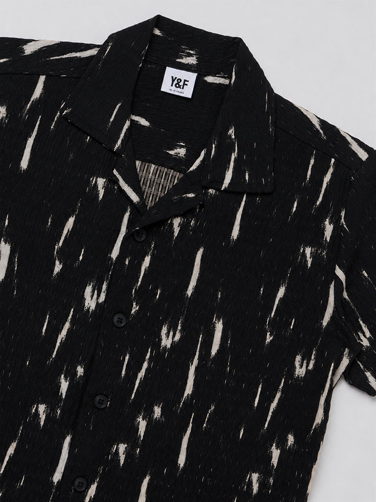Boys Black Abstract Printed Textured Shirt