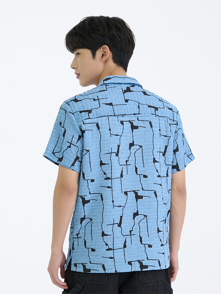 Boys Blue Abstract Printed Shirt