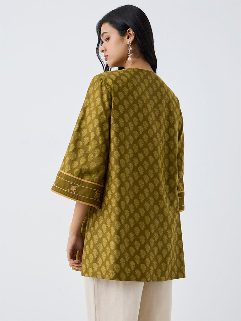 Utsa Olive Floral Printed Kurti