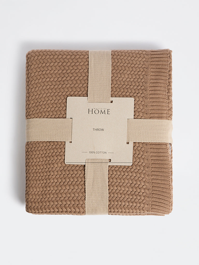 Westside Home Brown Knit-Textured Cotton Throw