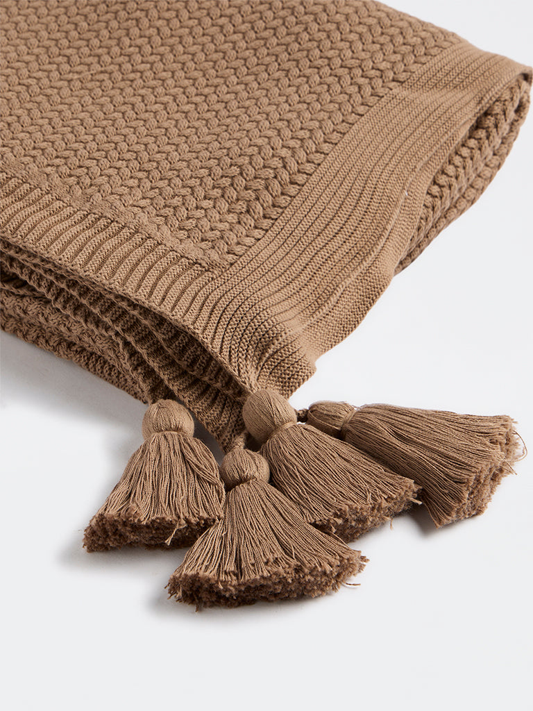 Westside Home Brown Knit-Textured Cotton Throw