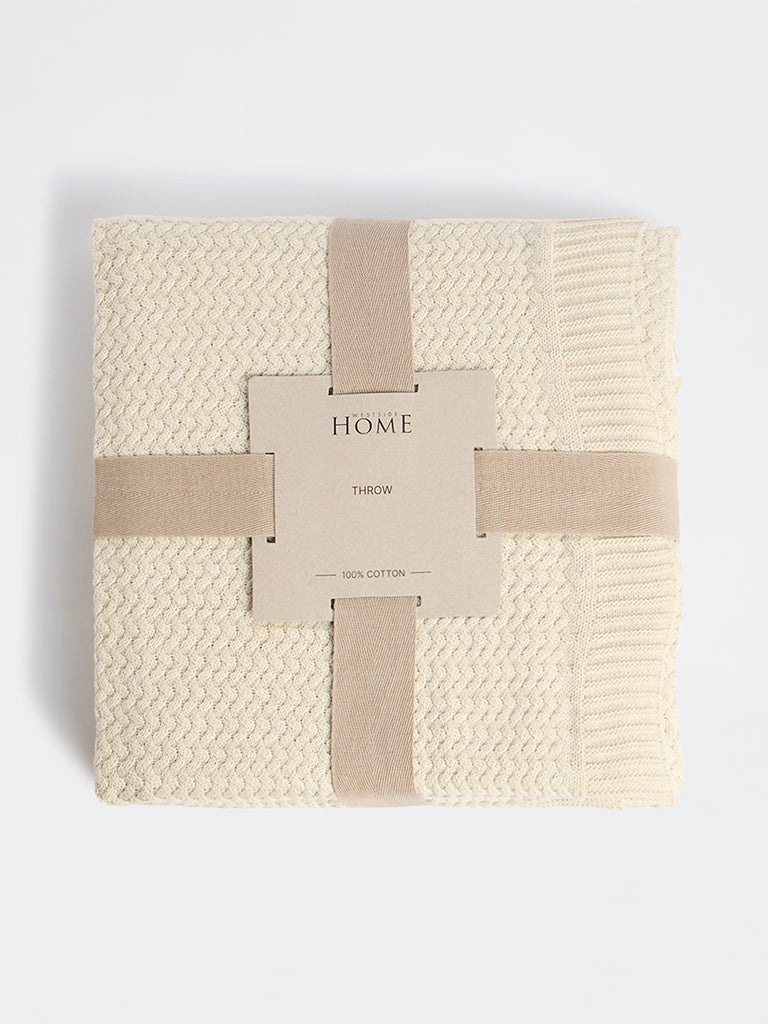 Westside Home Cream Knit-Textured Cotton Throw