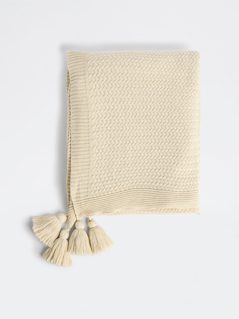 Westside Home Cream Knit-Textured Cotton Throw