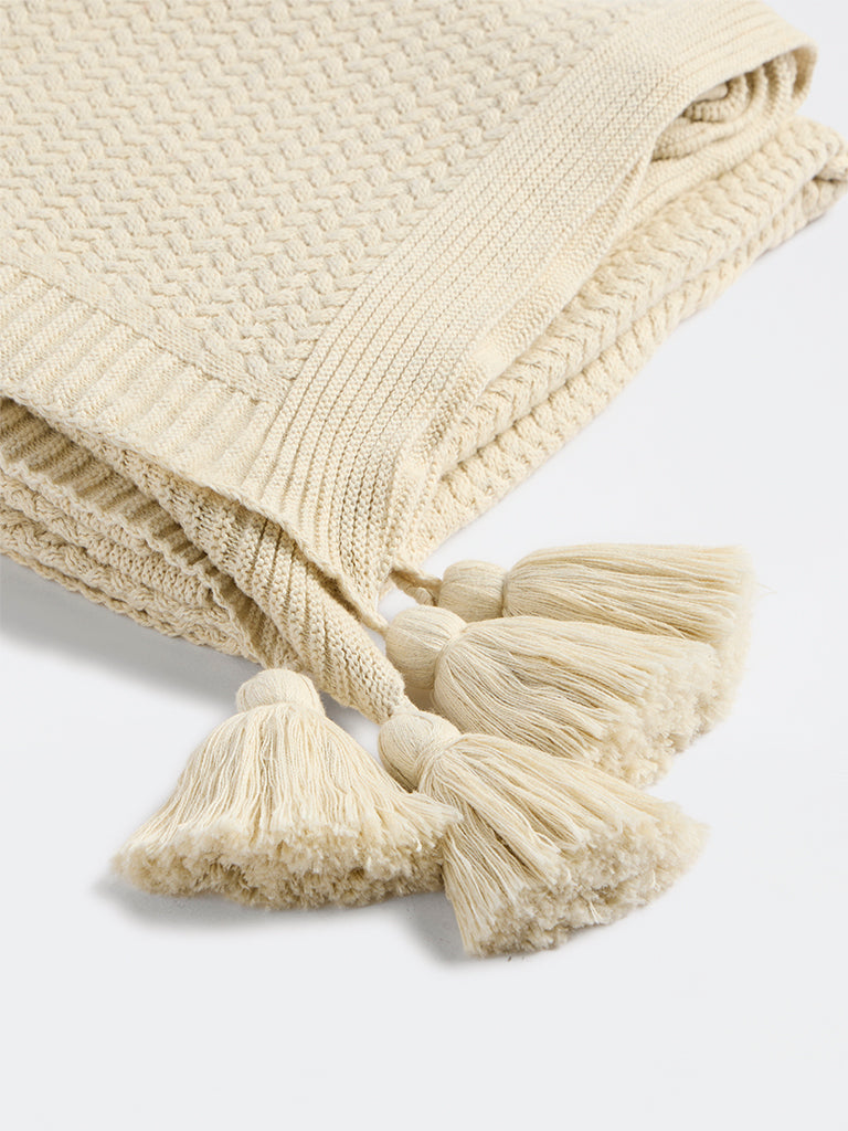 Westside Home Cream Knit-Textured Cotton Throw