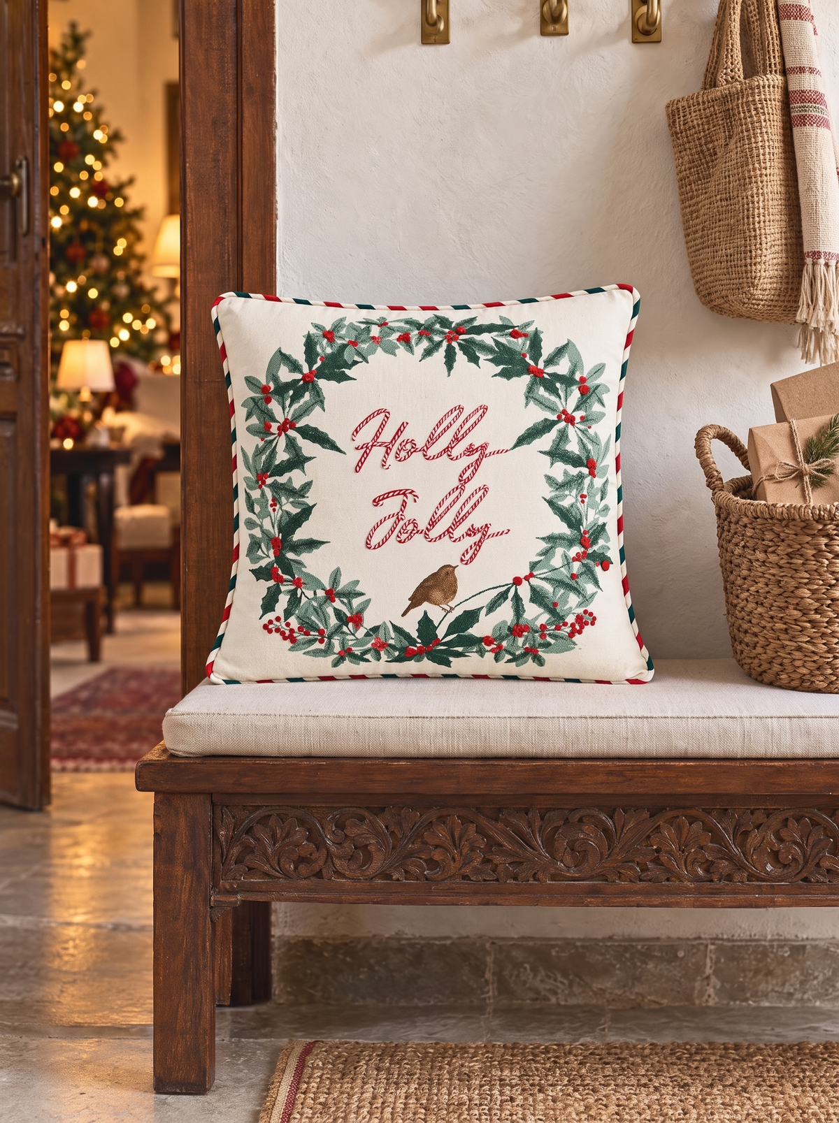 Westside Home Multicolor Text-Printed Xmas Cushion Cover